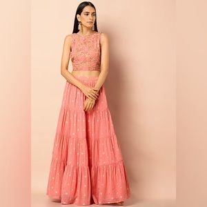 House of Indya Lehengas Coral Skirt and Top Set